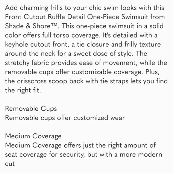 NWT Shade & Shore Women's Front Cut-out Ruffle Detail 1 PC Swimsuit S 4-6 - Picture 5 of 6